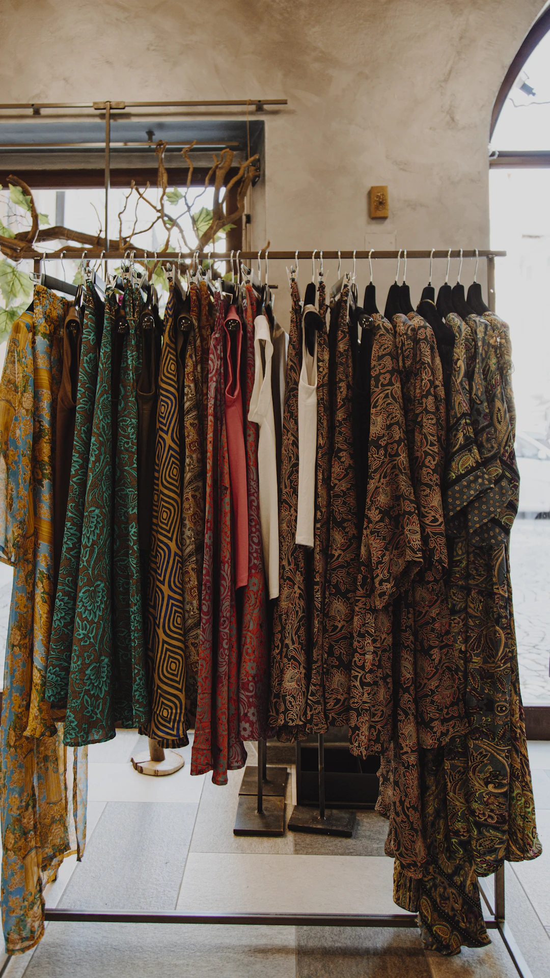 brown and green floral robe
