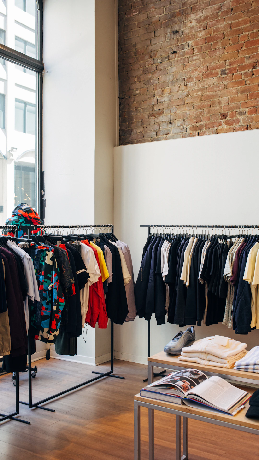 assorted-color clothes hanging on metal racks